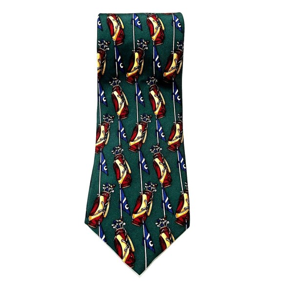 Lord & Taylor Kensington 100% Silk Italian Luxury Necktie Tie Golf Bags Green - Picture 4 of 8
